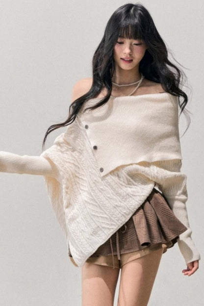 Asymmetrical French Cable Sweater