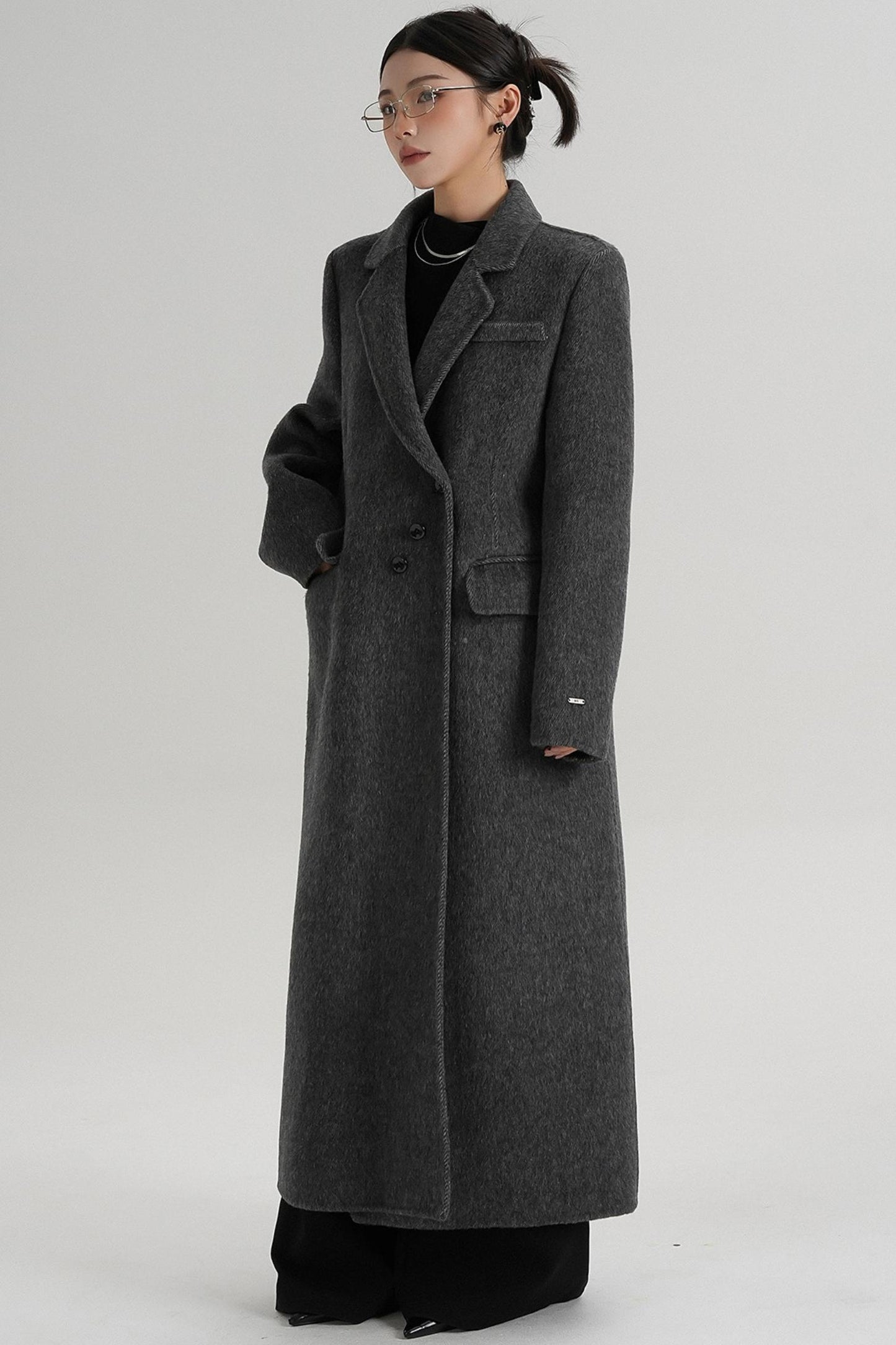 Reversible Long Shoulder Wool Coat