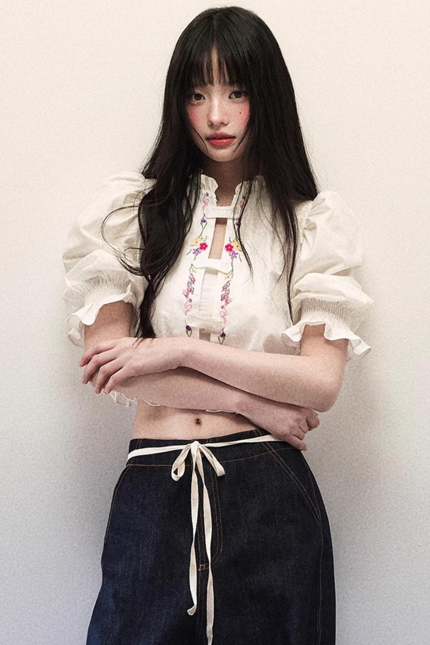 Linen Bubble Sleeve Blouse