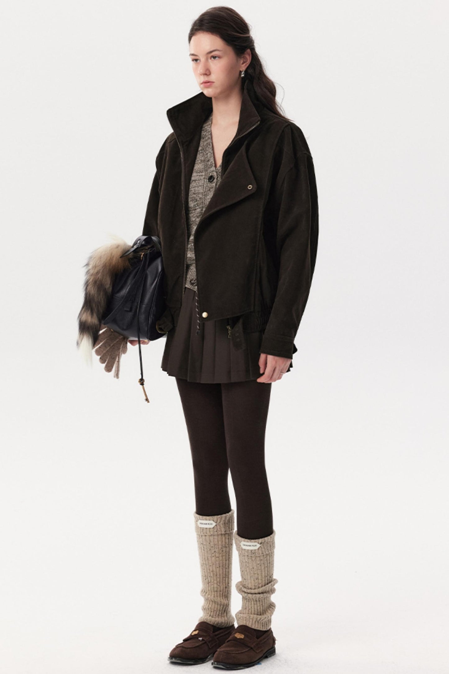 Asymmetrical Stand-Up Collar Waist Jacket