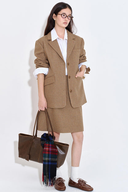 Color Block Plaid Suit Jacket