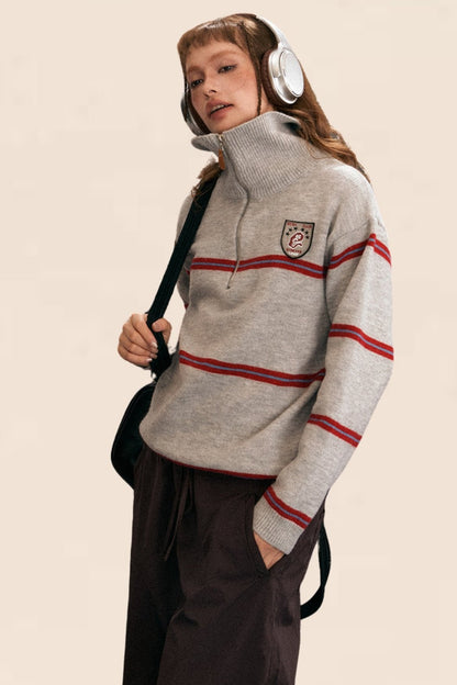 Half-Zip Turtleneck Polo Knit Top