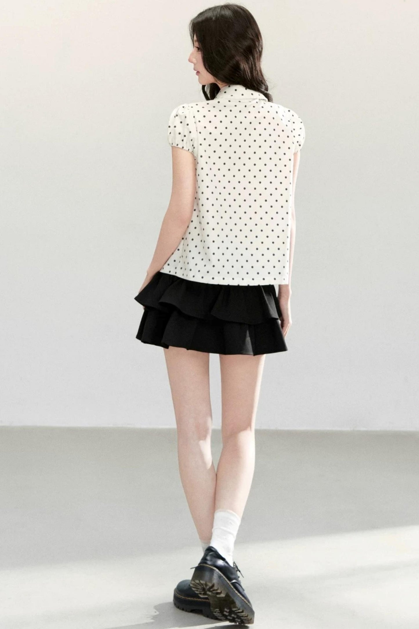 White Polka Dot Short Sleeve Shirt