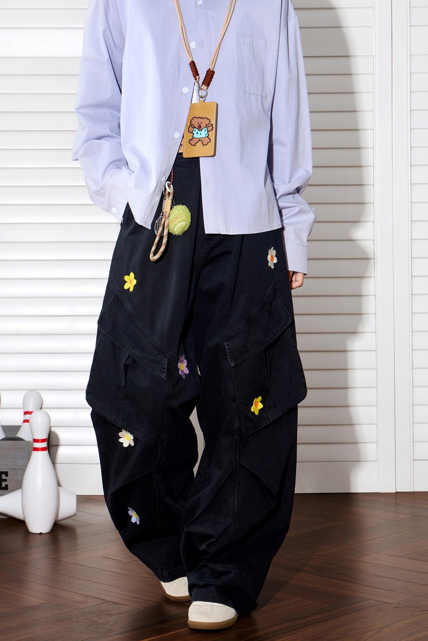 Floral Embroidered Wide-Leg Pants