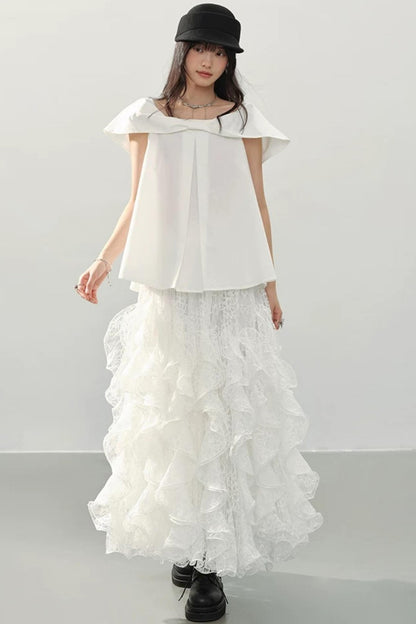White Sweet Cool Off-Shoulder Blouse