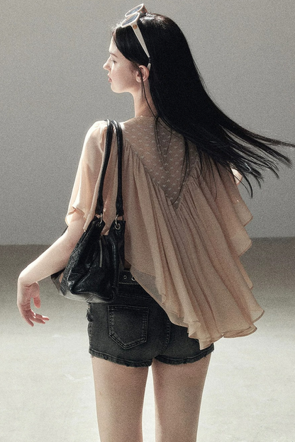 Lace Chiffon Ruffle Top