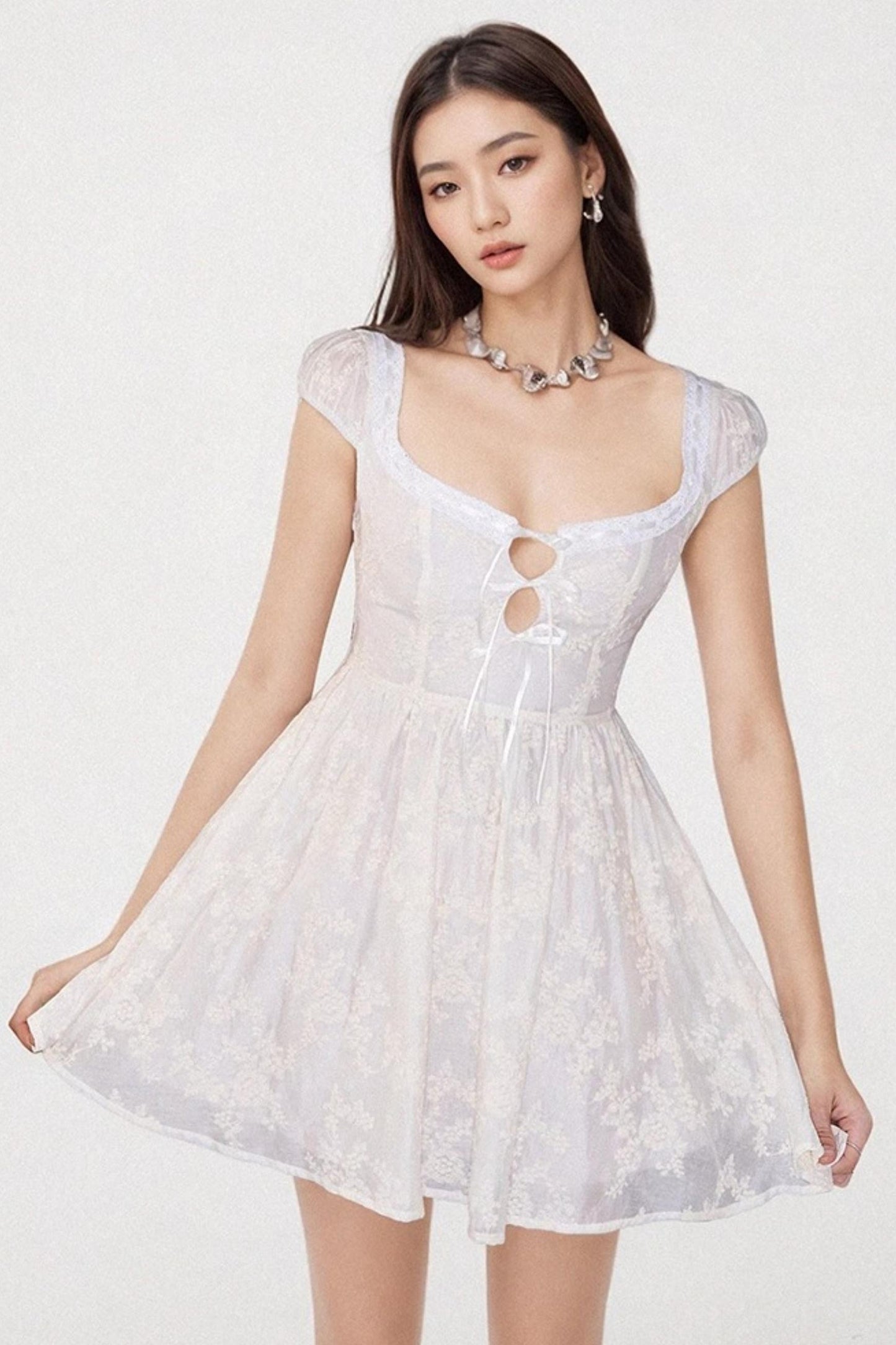 Lace-Up Slim White Dress
