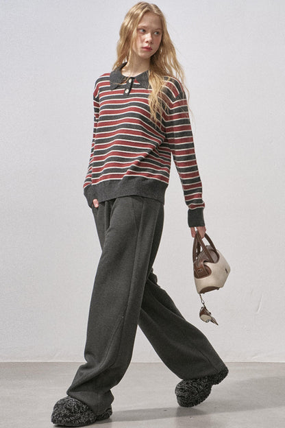 Cotton Wool Striped Polo Sweater
