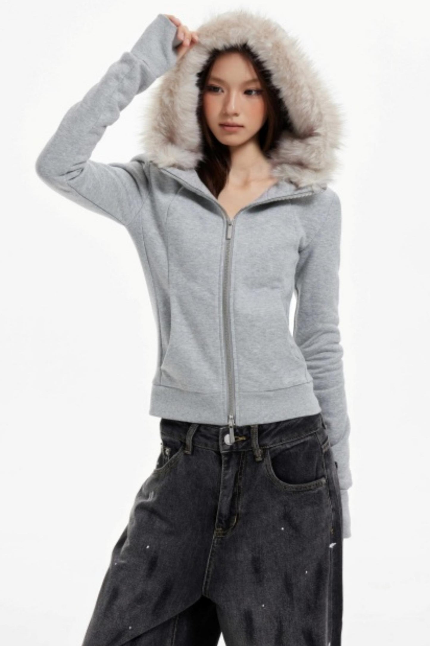 Fur Collar Slim Cotton Hooded Jacket