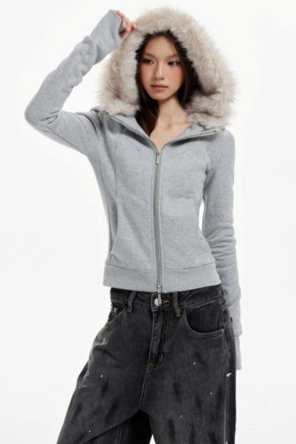 Fur Collar Slim Cotton Hooded Jacket