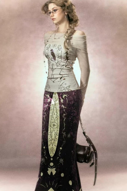 Hand-Painted Velvet Fishtail Skirt