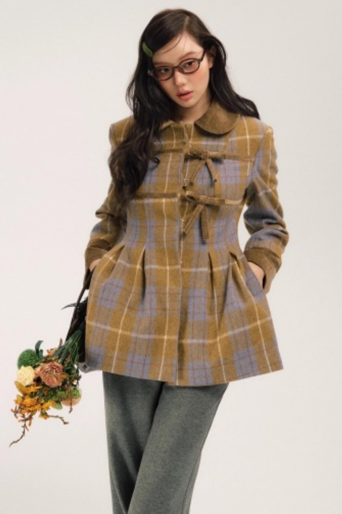 Plaid Patchwork Woolen Coat