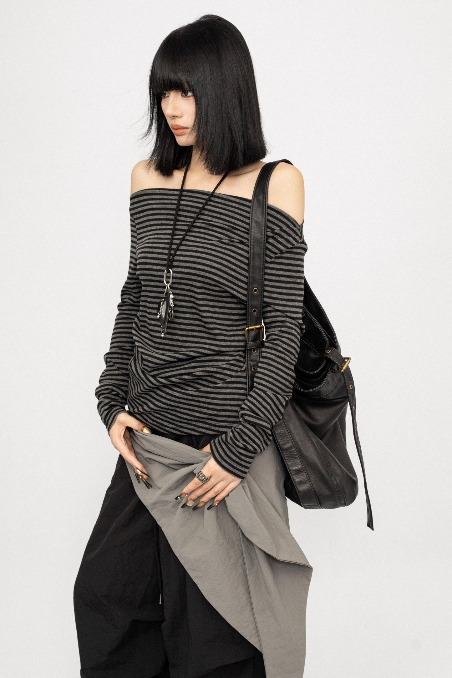 Spice Girl Striped One-Shoulder T-Shirt