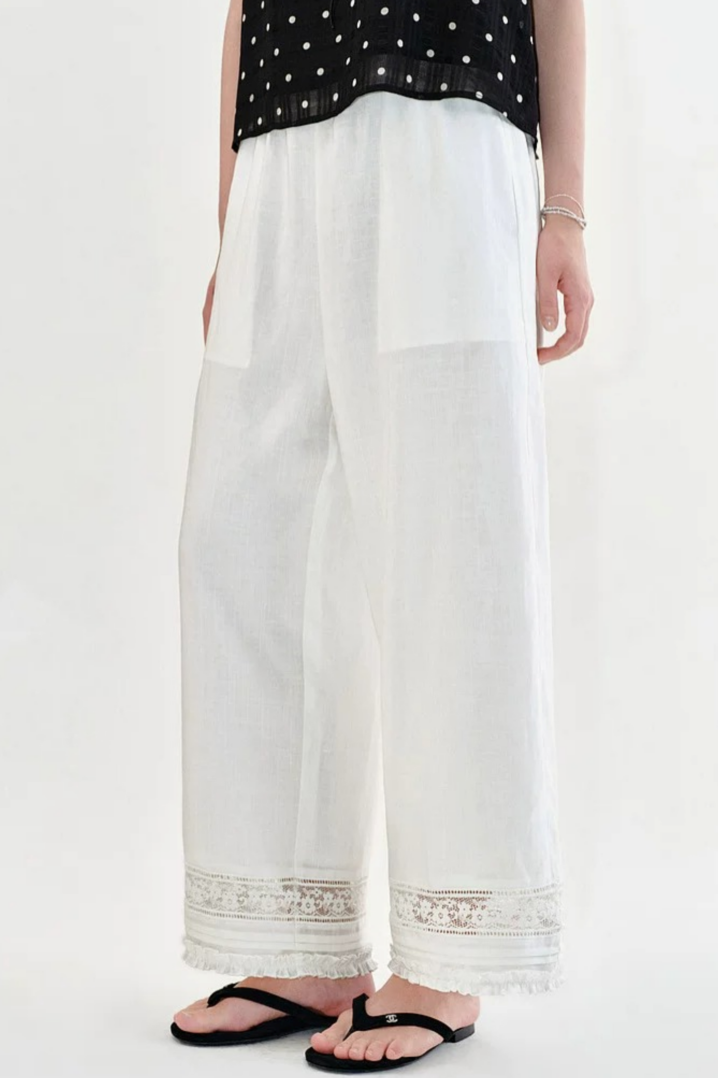 Fano Relaxed Lace Patchwork Wide-Leg Pants