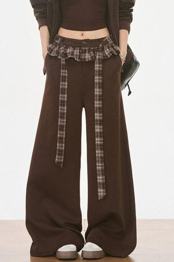 Plaid Patchwork Hooded Sweatshirt and Sweatpants Set-Up