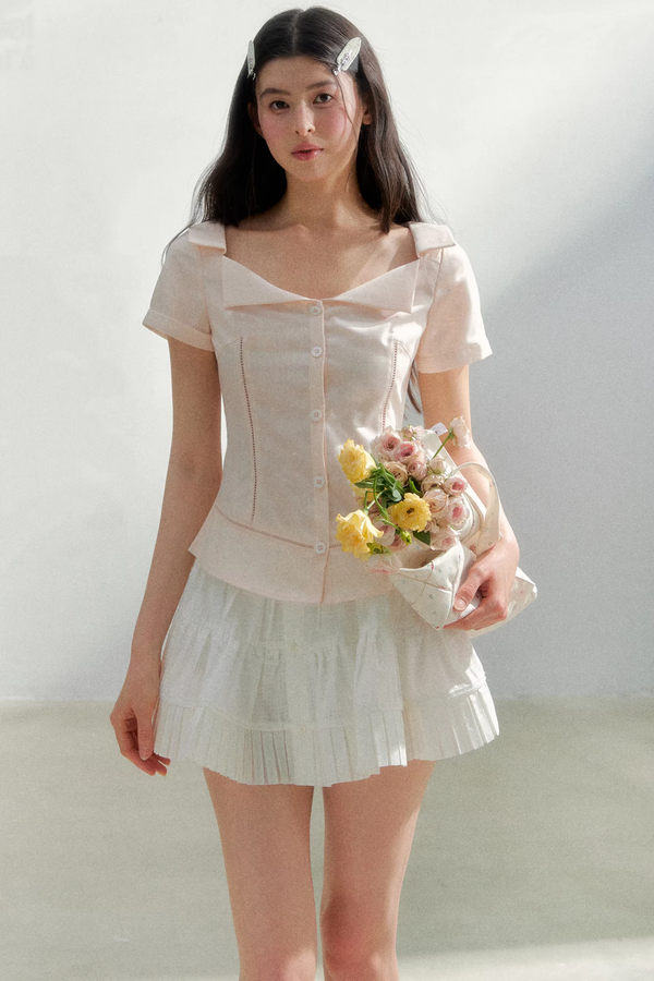 Blusa Retro con Solapa Rosa