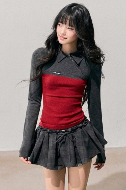 American Long-Sleeve Polo Collar Knit Top