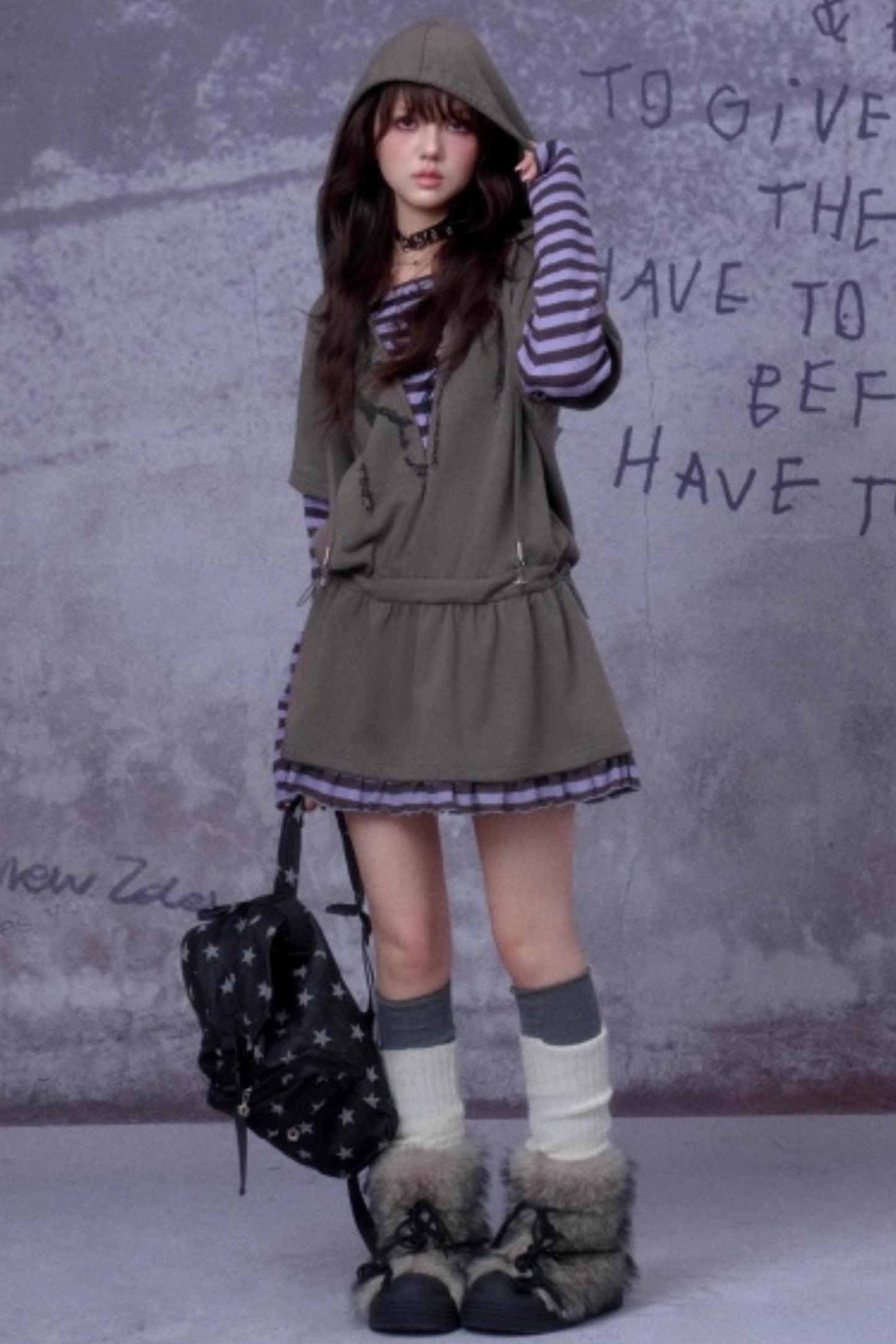 Purple Spirit Fake Two Hooded Dress