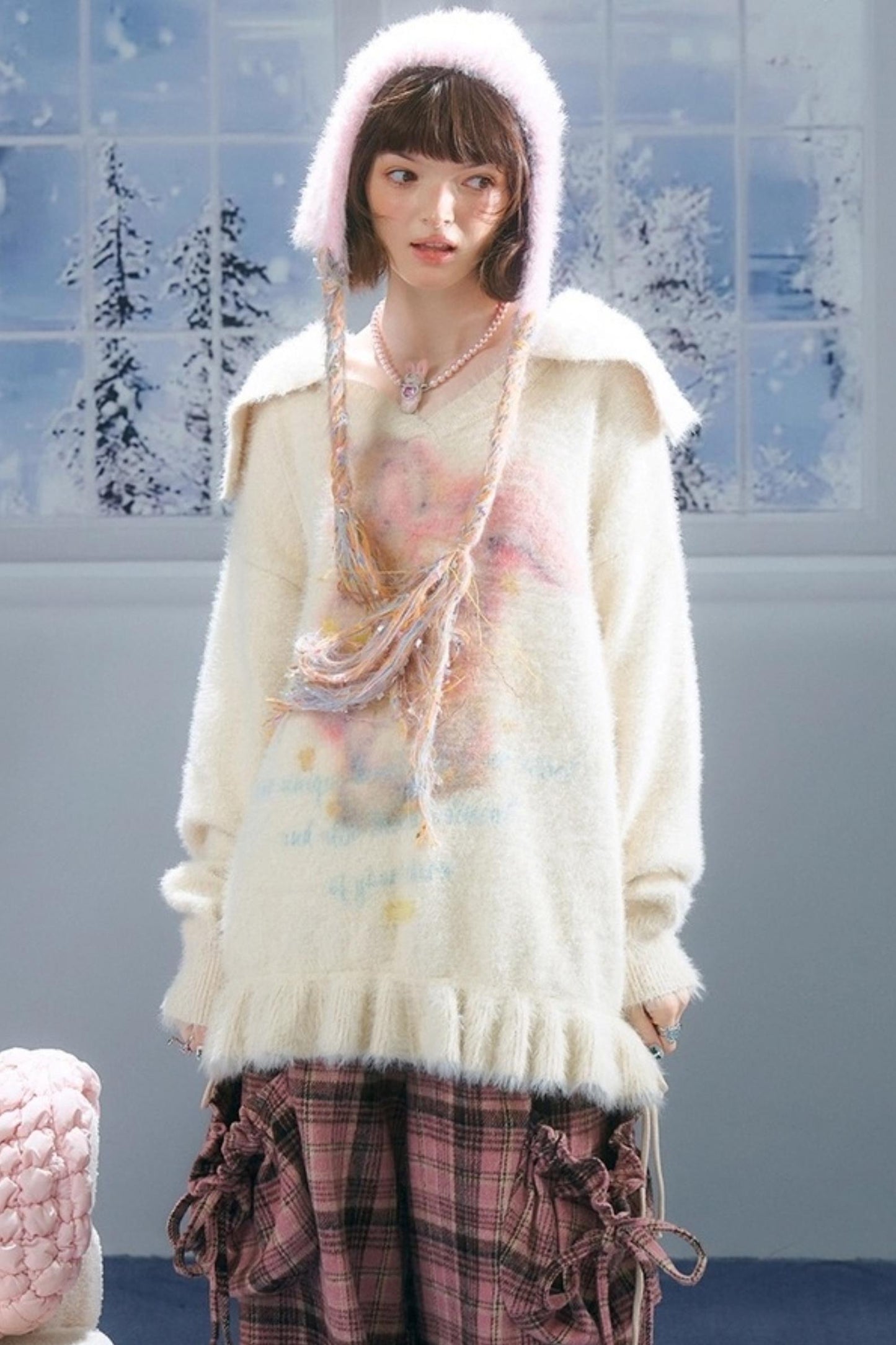 Pleated Hem Drawstring Sweater