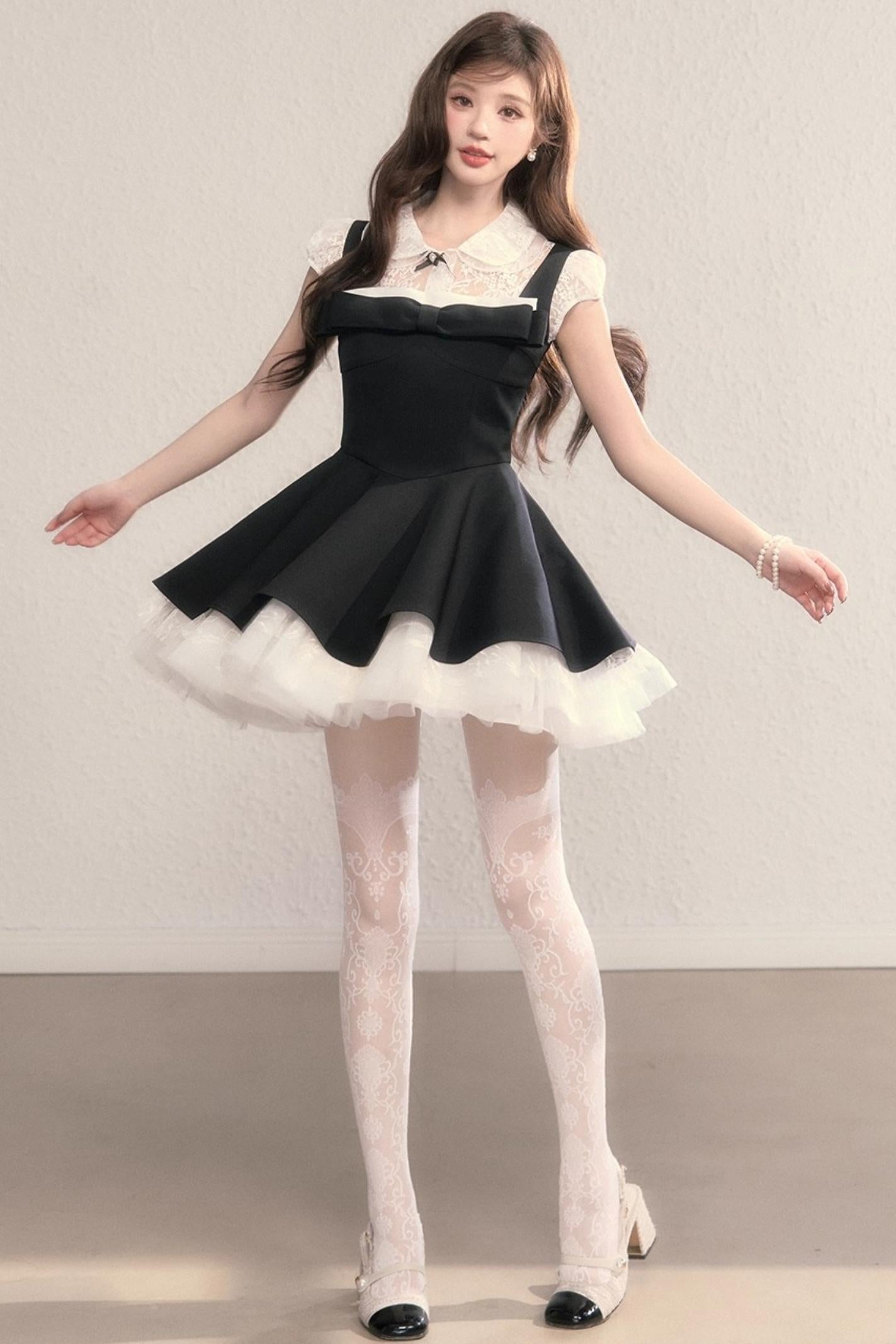 French Slimming Lace Hepburn Dress Set