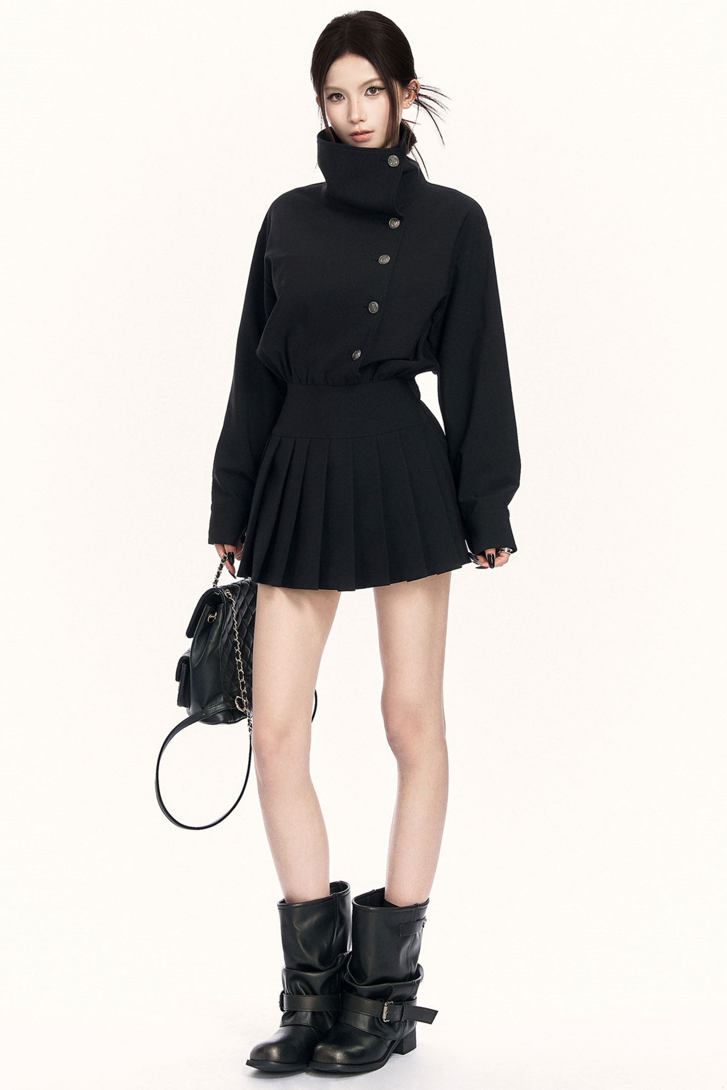 레트로 플리츠 트렌치 드레스