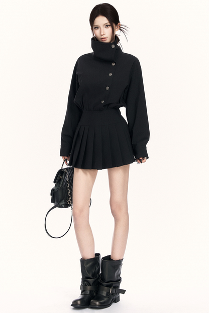 레트로 플리츠 트렌치 드레스