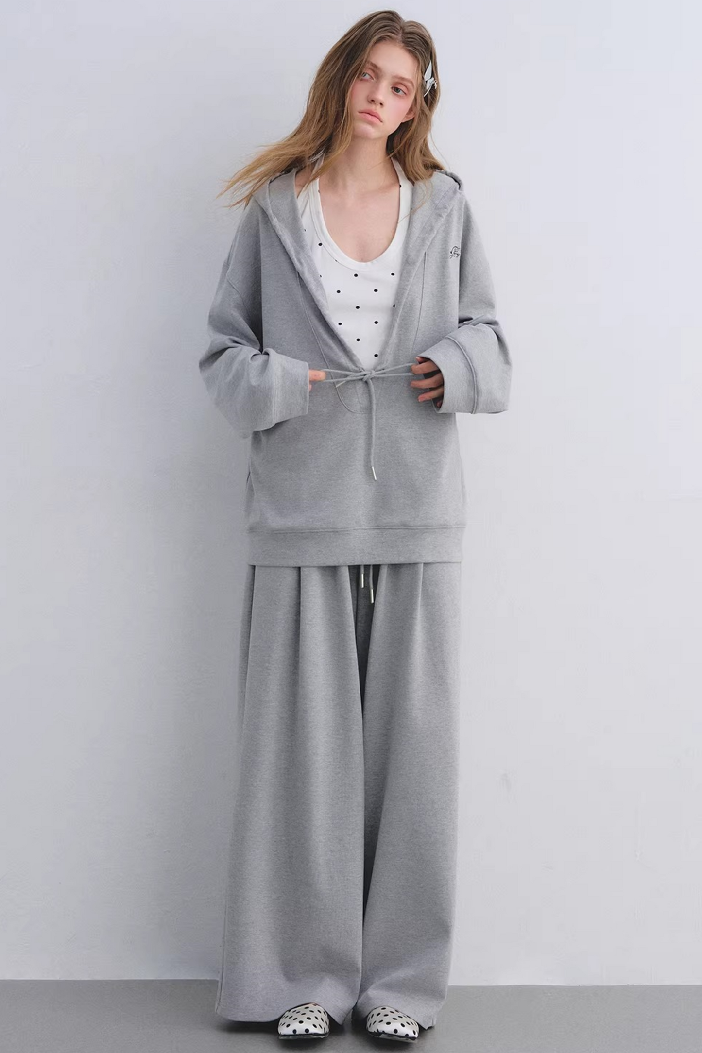 Polka Dot Hooded Vest Sweatshirt Set-Up