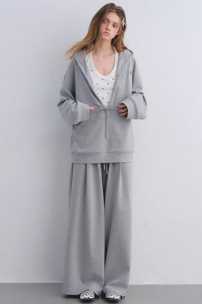 Polka Dot Hooded Vest Sweatshirt Set-Up