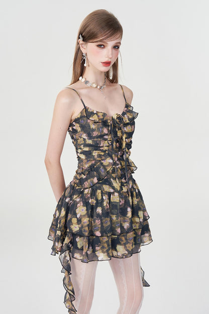Dreamy Floral Ruffle Halter Dress