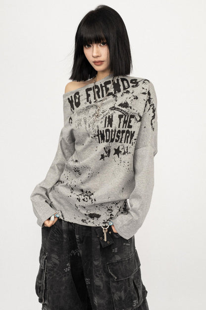 Vintage Off-the-Shoulder Gray Base Shirt