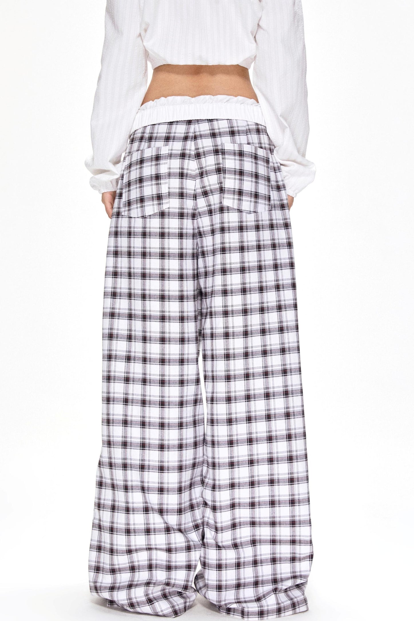 Summer Plaid Wide-Leg Pants