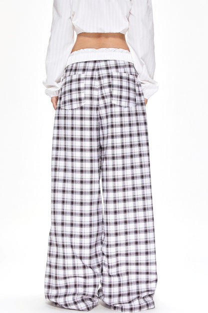 Summer Plaid Wide-Leg Pants