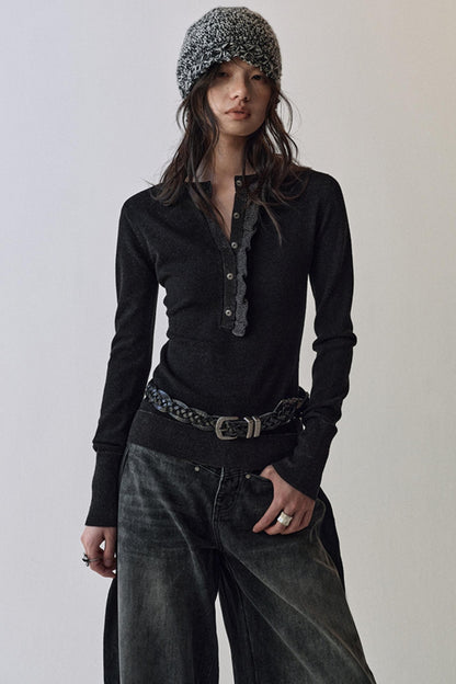 Flutter Crew Neck Knit Top