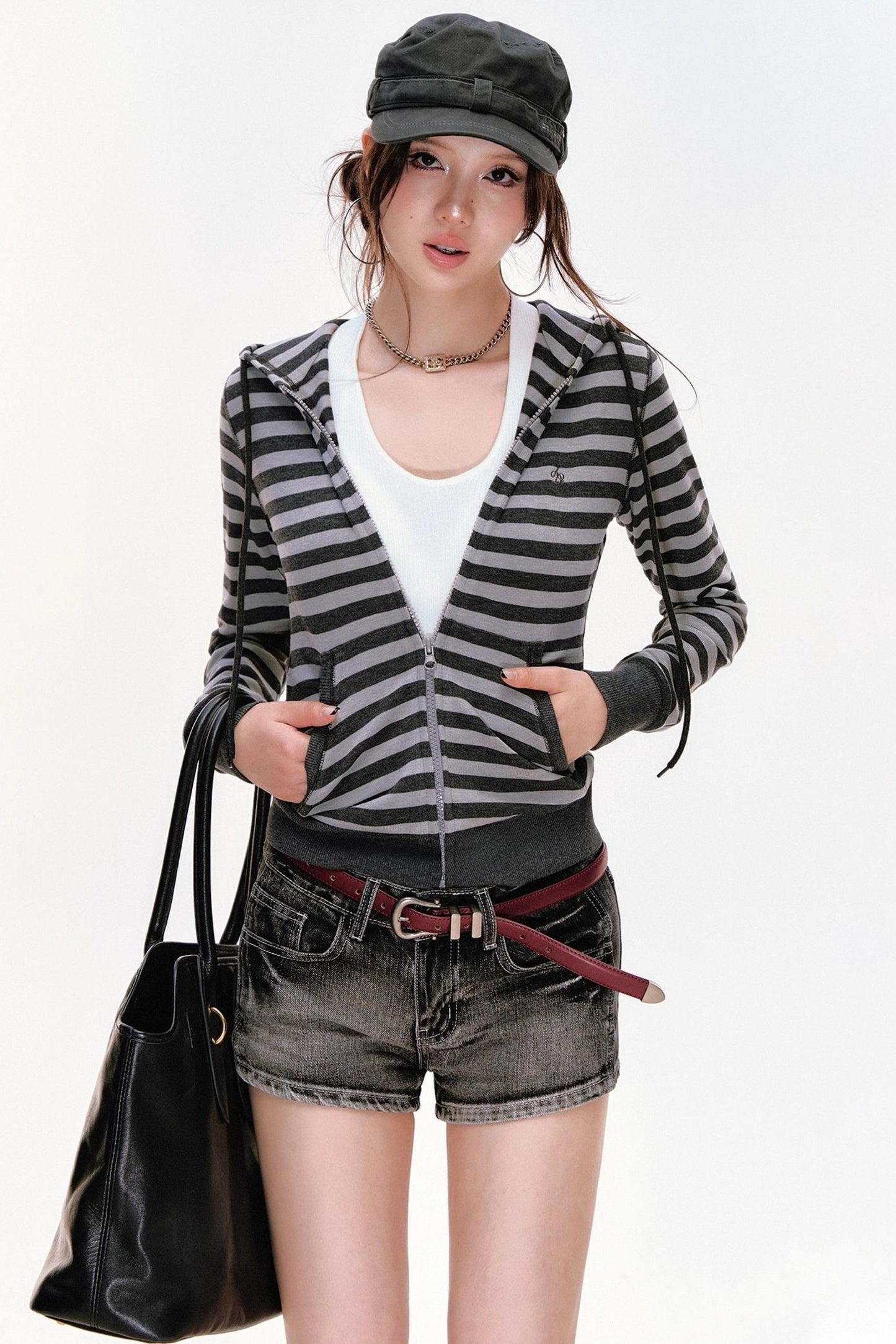 Contrasting Striped Vintage Hooded Cardigan