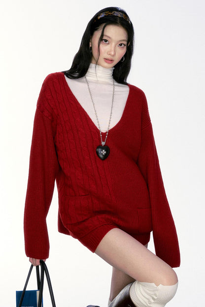 Winter Retro Loose Wool Fold Knit Set-Up