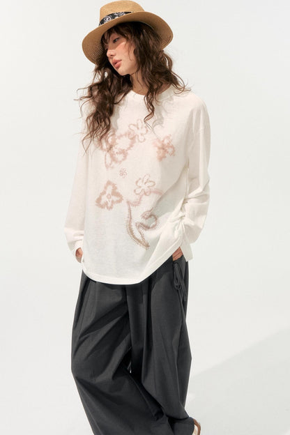 Lazy Sleeve Contrast Crew Neck Top