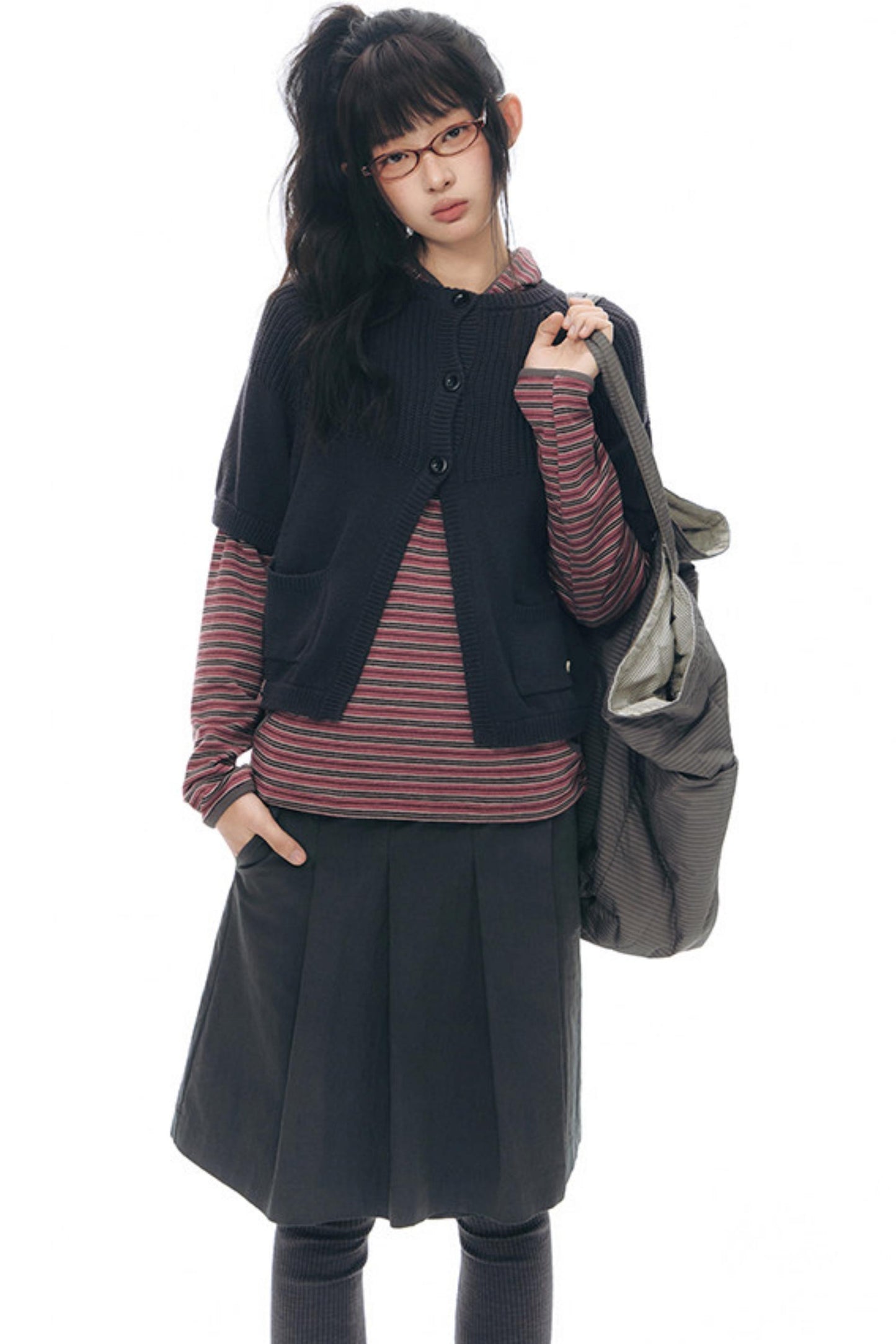 Vintage-Strickjacke mit mittellangen Ärmeln