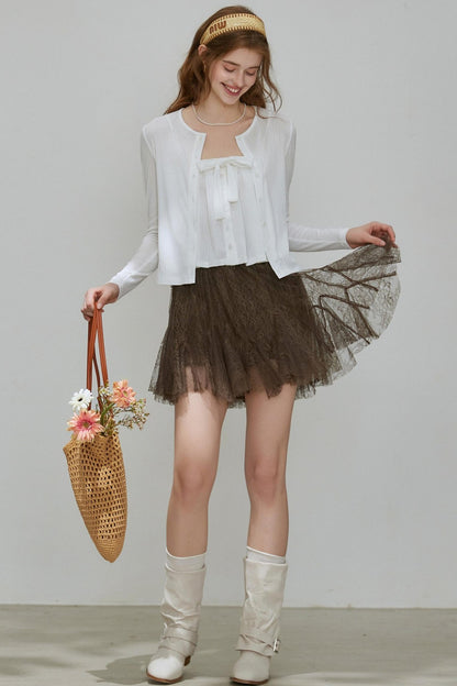 Cropped Cardigan Camisole Knit Set-Up