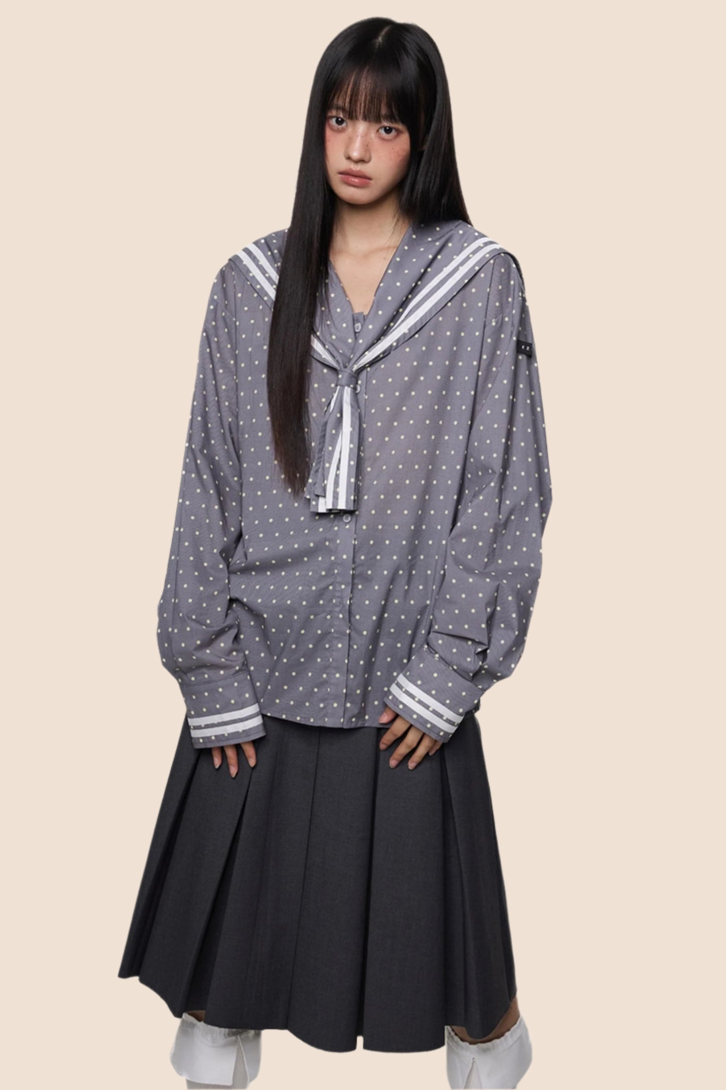 Navy Polka Dot Striped Shirt