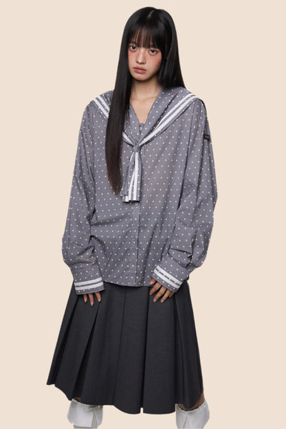 Navy Polka Dot Striped Shirt