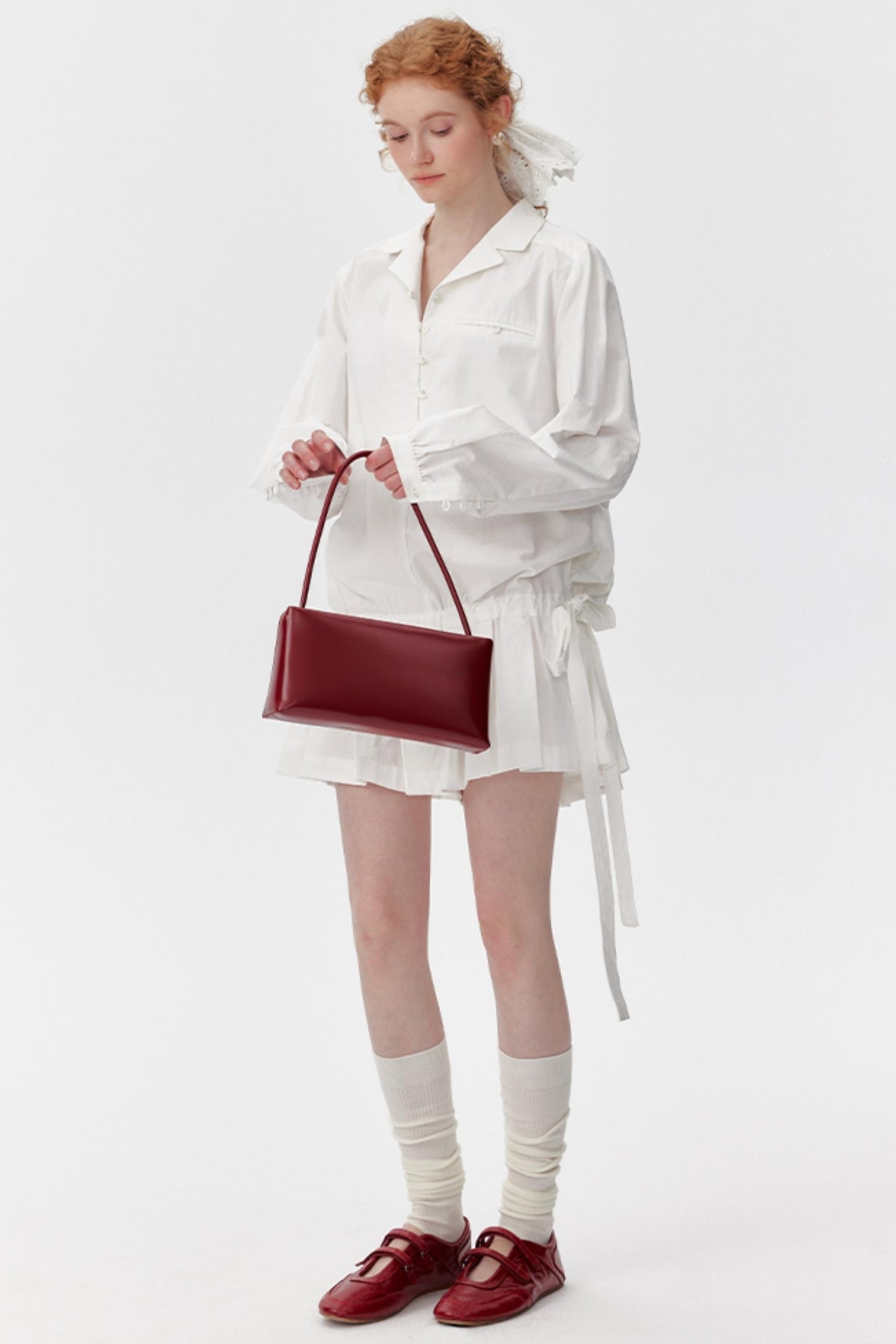 Pleated Drawstring Shirt Dress