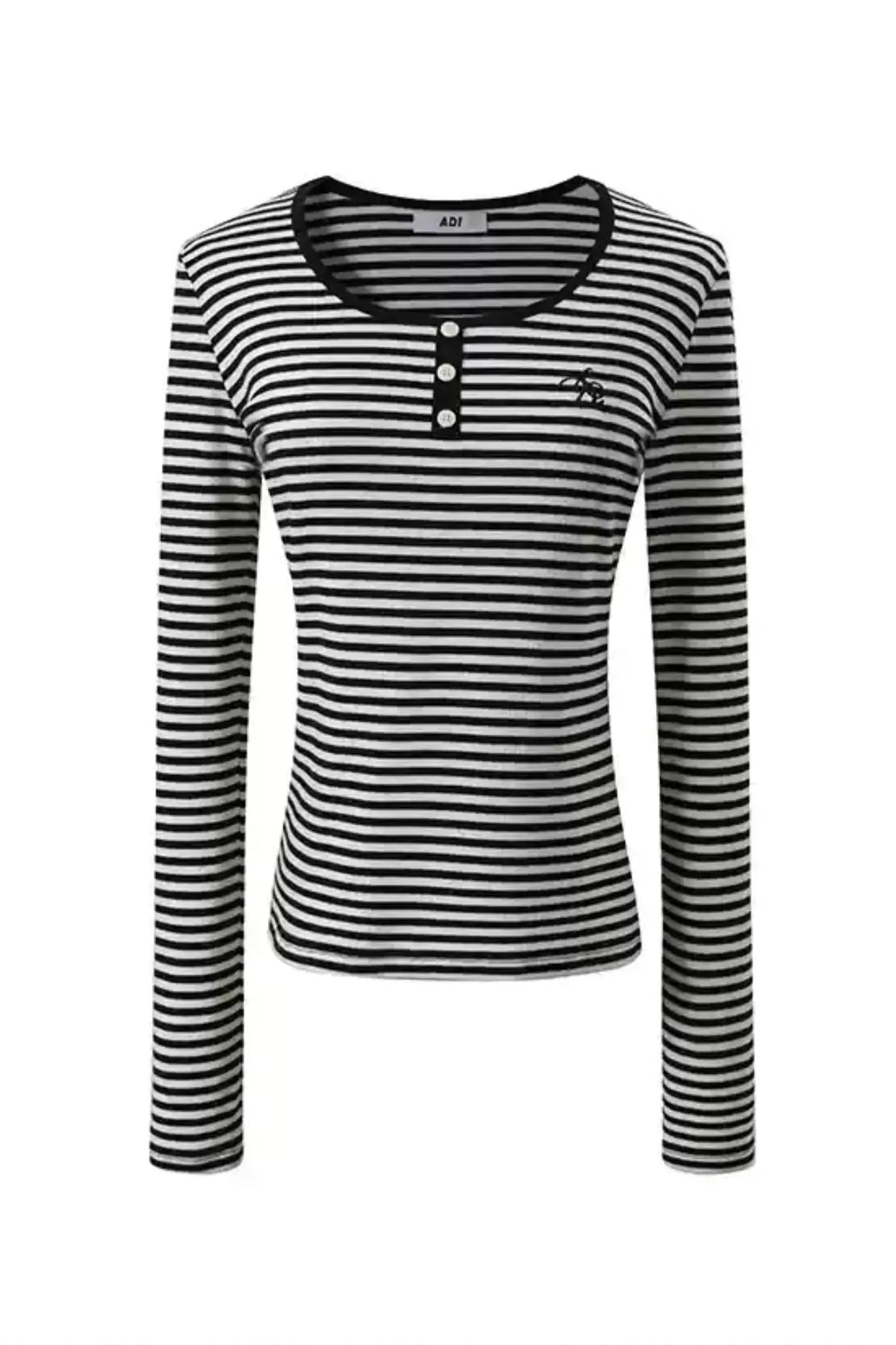 Black & White Striped Long Sleeve Top