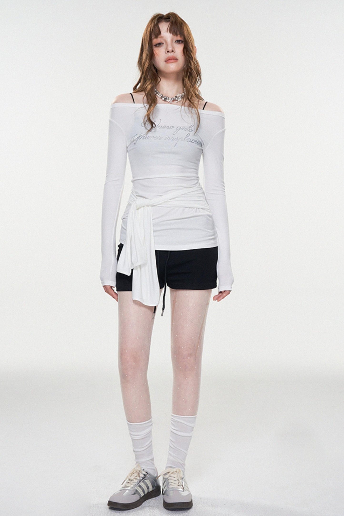 Stylish Letter Print One-Shoulder Top