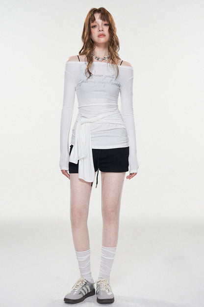 Stylish Letter Print One-Shoulder Top