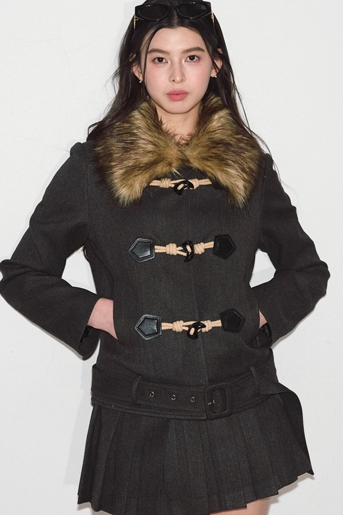 Fur Collar Toggle Jacket Set-Up