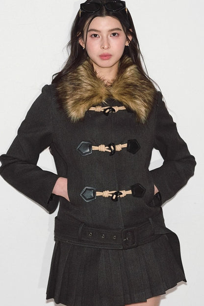 Fur Collar Toggle Jacket Set-Up