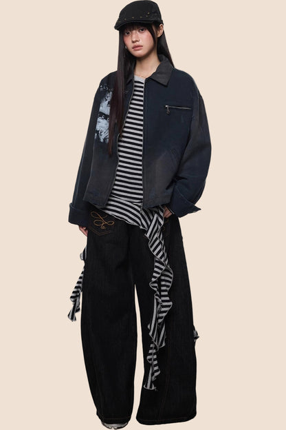 American Fall Distressed Vintage Zip Jacket