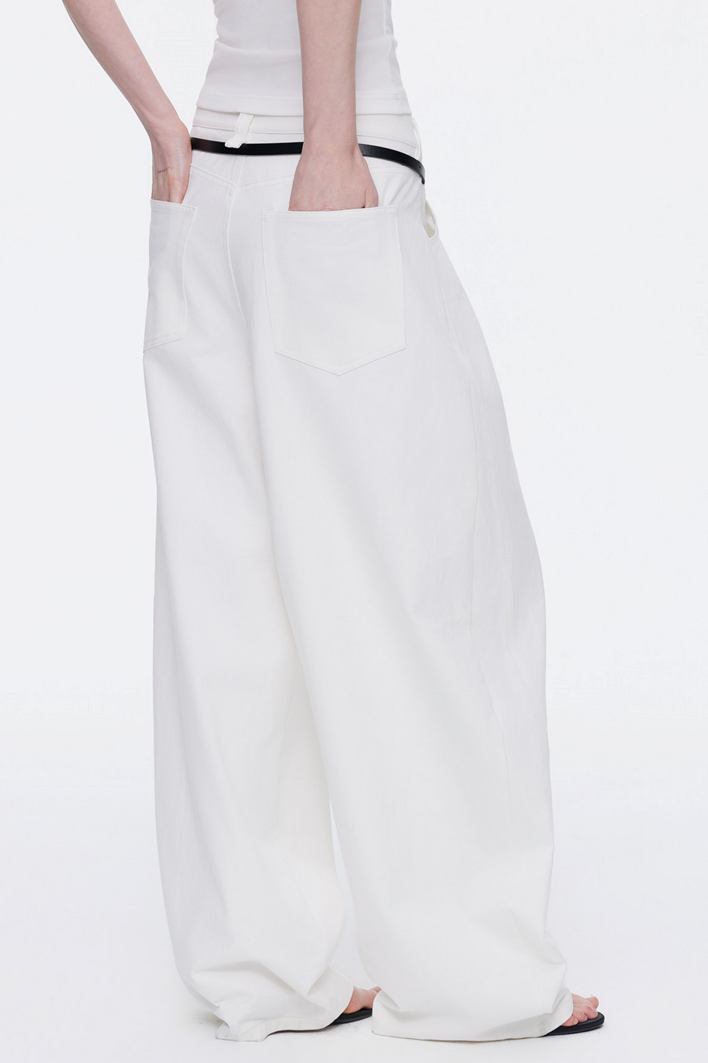 Asymmetrical Waistband Denim Pants