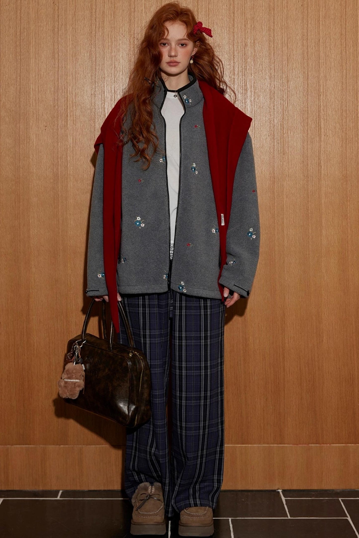 Plaid Double-Waistband Pants