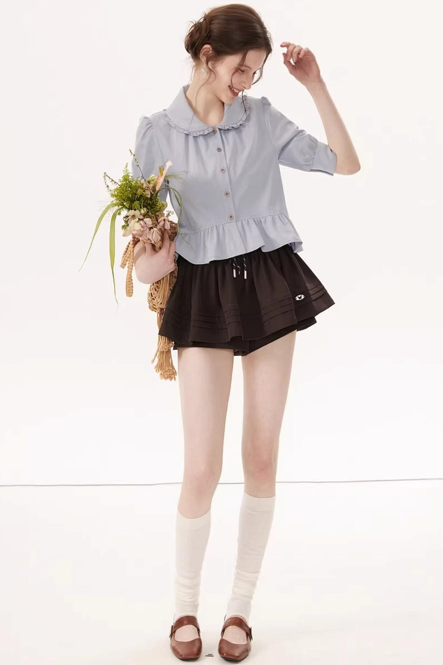 French Blue Ruffle Top